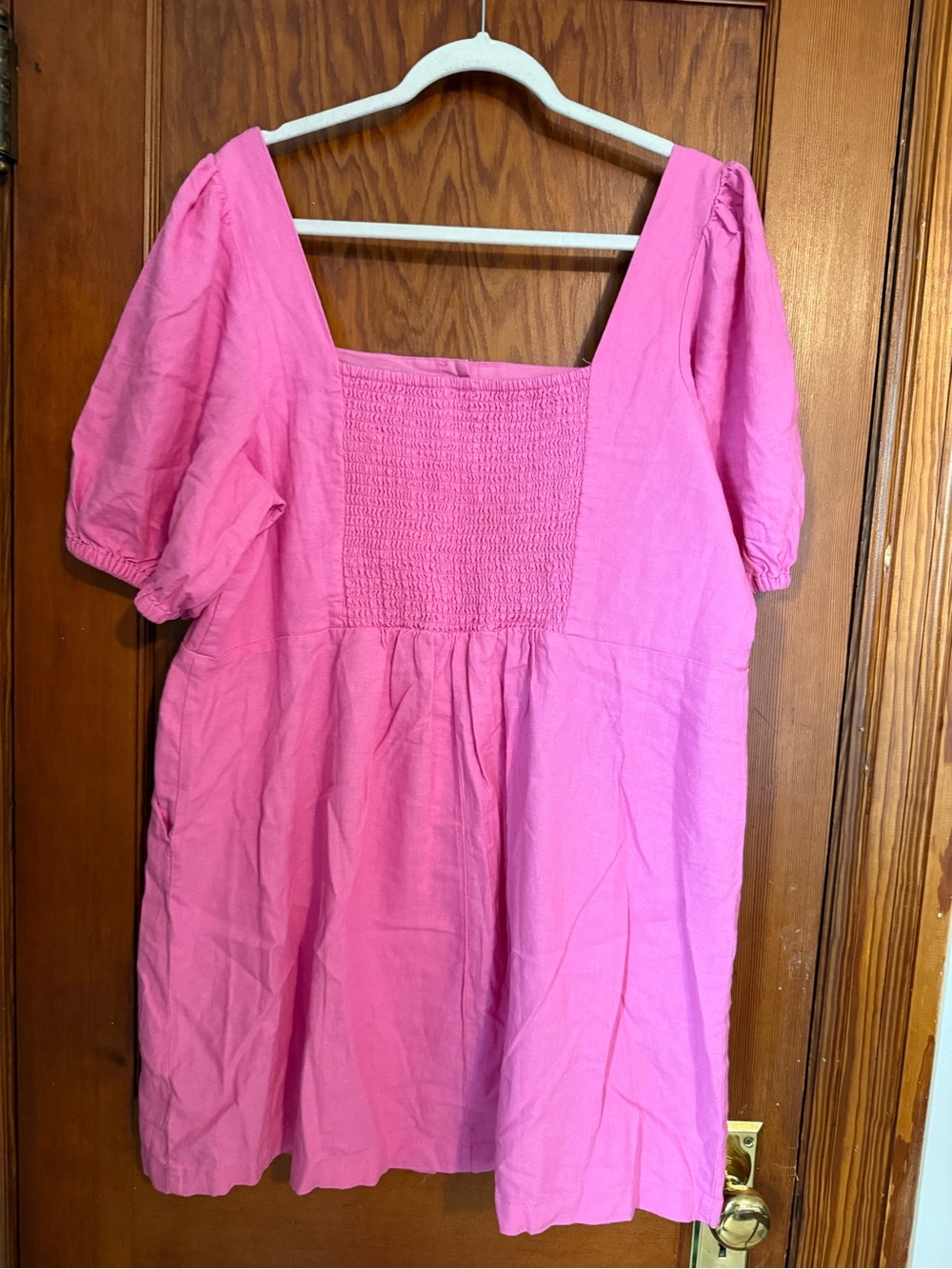 Old Navy Puff Sleeve Linen Blend Mini Dress in Pink NWT XL - Picture 5 of 9